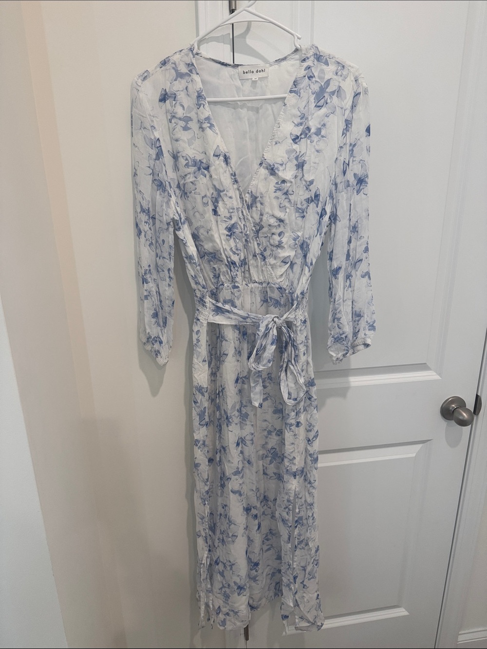 Bella Dahl White and Blue Floral Wrap Maxi Dress